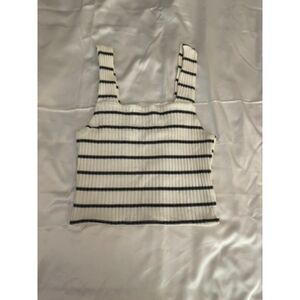 american eagle white and black striped cropped tank top